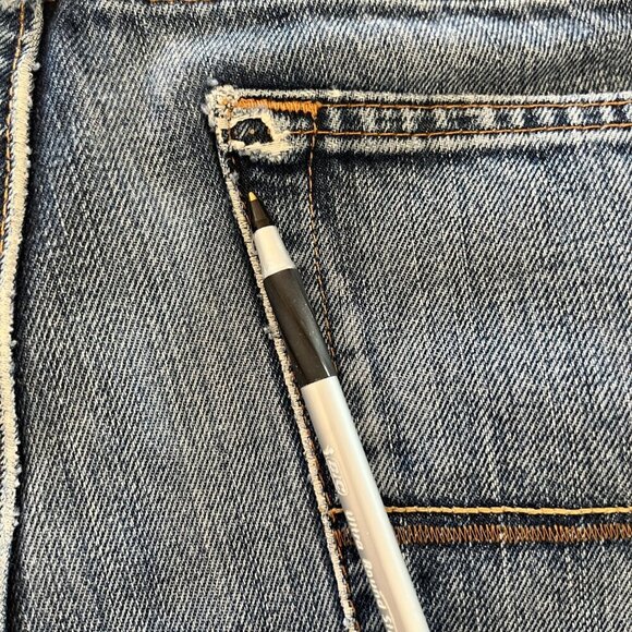 Abercrombie Fitch Jeans Mens 34x32 Blue Skinny Button Fly Denim Pants Modified - Picture 6 of 12